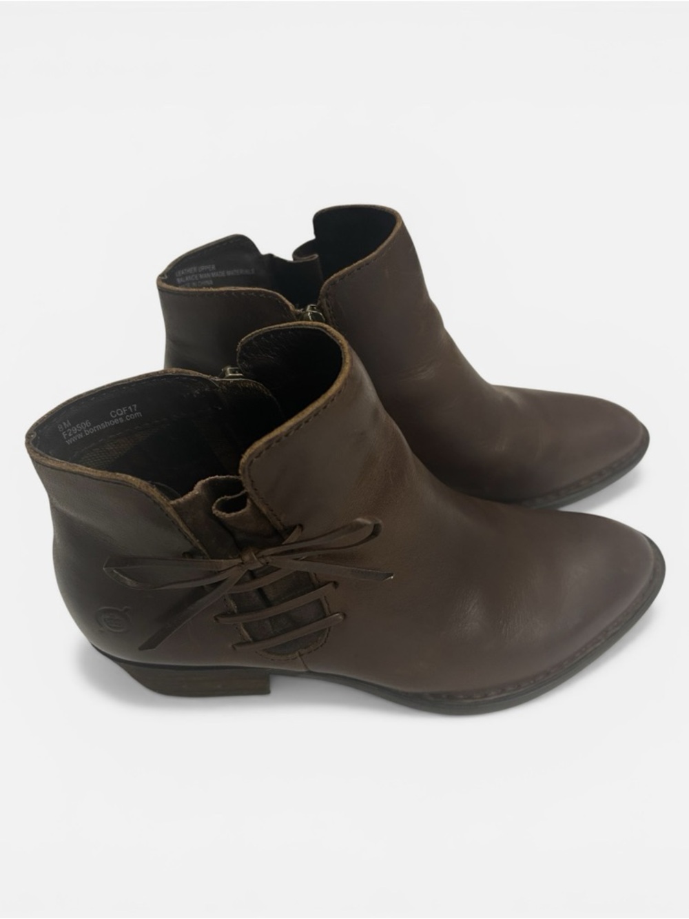 Born Women's Bowlen Brown Leather Ankle Boots with Stacked Heels Sz 8